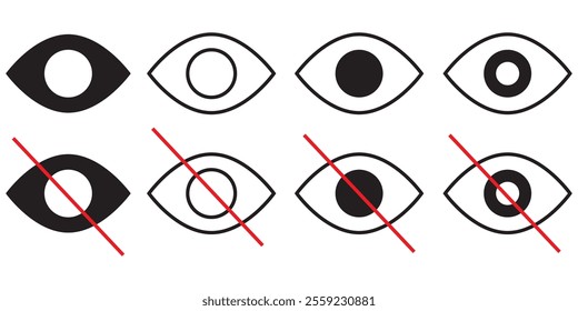 invisible eye hide icon, incognito icon no eye view hidden icon set. vision icon, unsee icons - eyesight symbol - sight look sign.