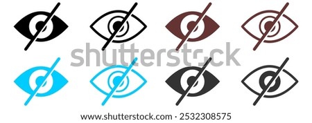 invisible eye hide icon, incognito icon no eye view hidden icon set. vision icon, unsee icons - eyesight symbol - sight look sign.