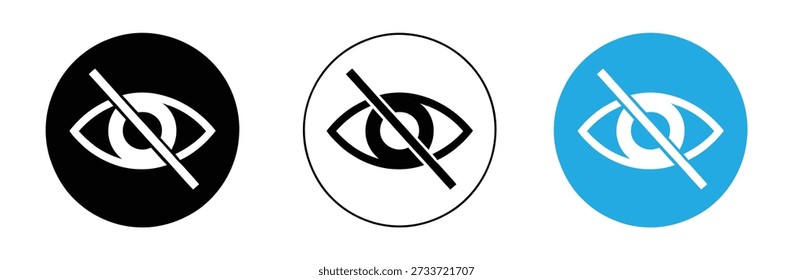 Conjunto de iconos de ojos invisibles Vector. Símbolo oculto y de privacidad. Esquema y estilo sólido.

