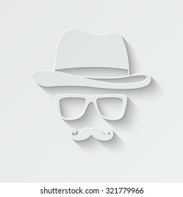 invisible man with hat glasses and mustaches vector icon - paper illustration