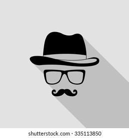 invisible man with hat glasses and mustaches vector icon with long shadow