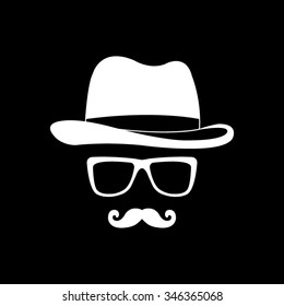 invisible man with hat glasses and mustaches vector icon isolated on black