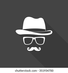 invisible man with hat glasses and mustaches vector icon with long shadow