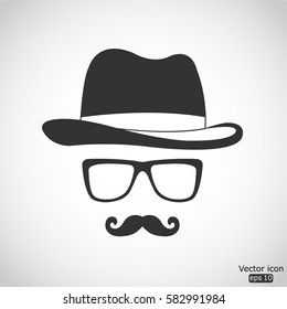 Hombre invisible con lentes de sombrero e icono de bigotes - ilustración vectorial