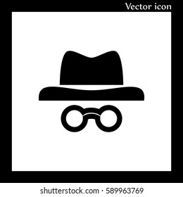invisible man with hat glasses vector icon