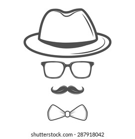 Invisible man. Hipster retro glasses with mustache.
