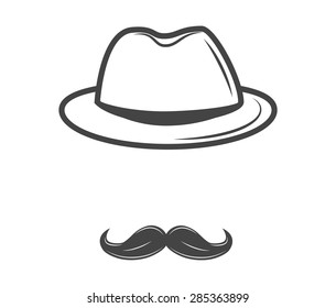 Invisible man. Hipster retro hat  with mustache.