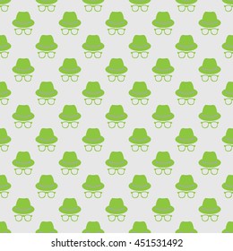 Invisible man.  Hipster style elements. Seamless pattern background.  Vintage glasses.  Old hat.