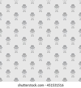 Invisible man.  Hipster style elements. Seamless pattern background. Retro mustache. The bow tie. Vintage glasses.  Old hat.