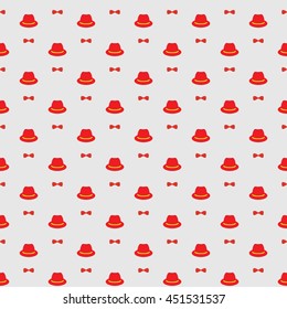 Invisible man.  Hipster style elements. Seamless pattern background. The bow tie. Old hat.