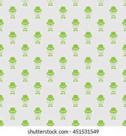 Invisible man.  Hipster style elements. Seamless pattern background. Retro mustache. The bow tie. Vintage glasses.  Old hat.