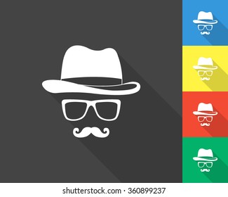 invisible man icon - gray and colored (blue, yellow, red, green) vector illustration with long shadow