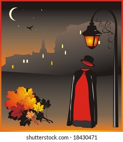 Invisible man on the background of nightly city. Vector