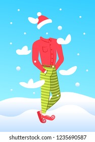 invisible man wear new year costume merry christmas holidays celebration concept cartoon character full length vertical flat