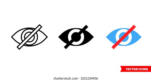 Invisible symbol icon of 3 types: color, black and white, outline. Isolated vector sign symbol.