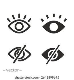 invisible view icons, eye icon set, privacy, hidden eye, thin line symbols on white background, editable stroke vector illustration