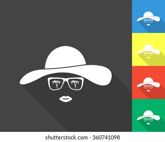 invisible woman icon - gray and colored (blue, yellow, red, green) vector illustration with long shadow