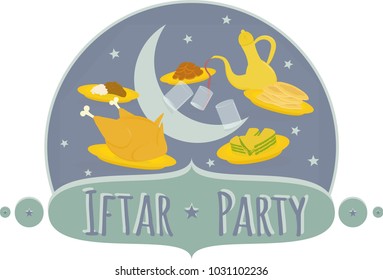 Invitataion card about food being shared in happy party Iftar.