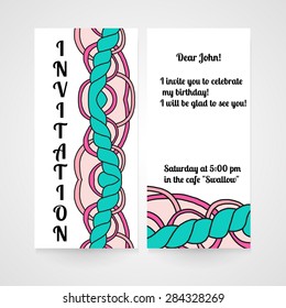 Invitation with abstract hand drawn pattern. Vector illustration.