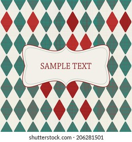 invitation with abstract retro geometric background in green and red