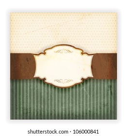 Invitation, anniversary card with label for your personalized text on beige and green background with polka dot and striped patterns and grunge elements for an aged retro feeling. EPS10