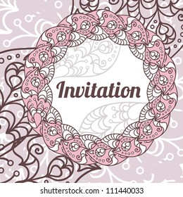 Invitation, anniversary card with label for your personalized text with a delicate floral pattern in the background and grunge elements.