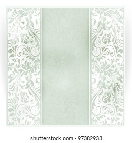 Invitation, anniversary card with space for your personalized text in shades of subtle off-whites and pale greens with a delicate floral pattern in the background and grunge elements. EPS10