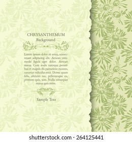 Invitation and announcement card. Classical background with silhouettes of light green chrysanthemums