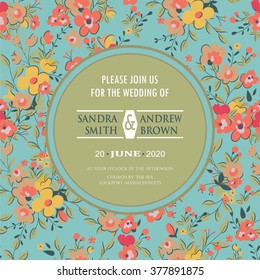 Invitation or announcement card with floral background. Can be used as greeting card, birthday card or wedding invitation.