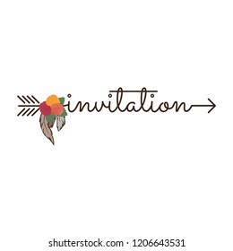 invitation, arrow with roses and feathers 