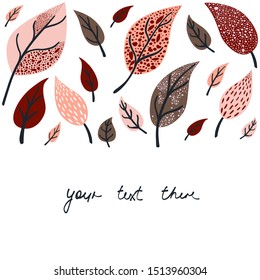 Invitation with autumn leafs.  Autumn leaves cards set isolated on white background. Great for card, flyer, banner, poster templates.  Vector illustration with place for text. Scandinavian style.