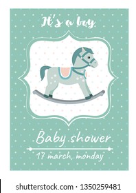 Invitation baby shower card with rocking horse.Card with place for your text.Vector illustration