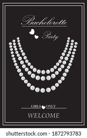 invitation to a bachelorette party, on a black background pearl necklace.