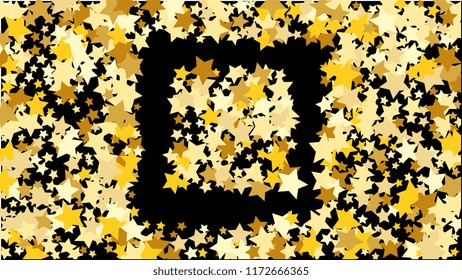  Invitation Background. Banner, Greeting Card, Christmas and New Year card,  Postcard, Packaging,Textile Print. Abstract Background with Many Random Falling Golden Stars Confetti .