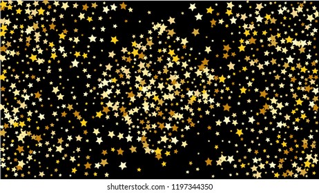  Invitation Background. Banner, Greeting Card, Christmas and New Year card,  Postcard, Packaging,Textile Print. Abstract Background with Many Random Falling Golden Stars Confetti .