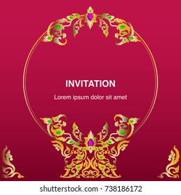 Invitation background, frame and border vintage design vector decoration with gemstones in classic art style template, illustration eps 10