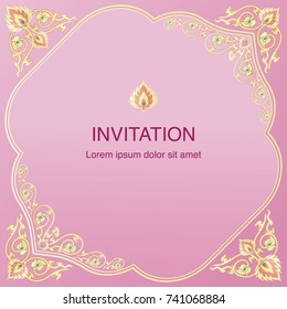 Invitation background and frame border vintage card design template vector in floral decoration with gemstones art style illustration eps 10