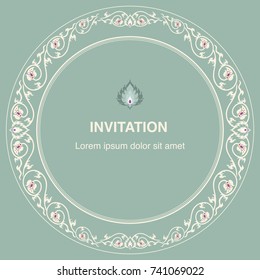 Invitation background and frame border vintage card design template vector in floral decoration with gemstones art style illustration eps 10
