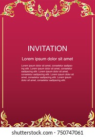 Invitation background, frame and border vintage design vector decoration with gemstones in classic art style template, illustration eps 10