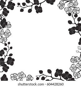 Invitation, background from orchid branches with black and gray petals