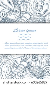Invitation with a background of sea shells and a place for your text