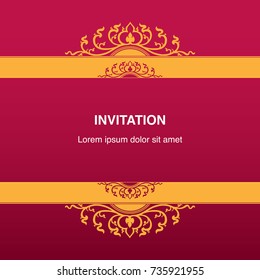 Invitation background template, frame and border design vector in vintage art style decoration gold and red tone illustration eps 10