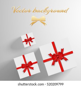 Invitation background template with white greeting cards and red satin ribbon bows vector illustration