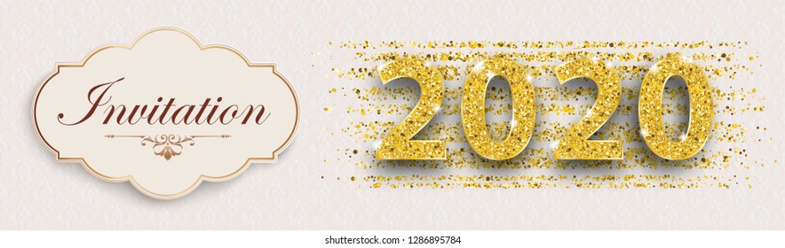 Invitation banner with emblem and text 2020. Eps 10 vector file.