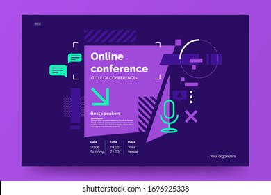 Invitation banner to the online conference. Business webinar invitation design. Announcement poster concept in flat style. Modern technology background with place for text. Vector eps 10.