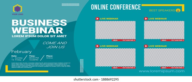 Invitation banner to the online conference. Business webinar invitation design half circle concept in flat style