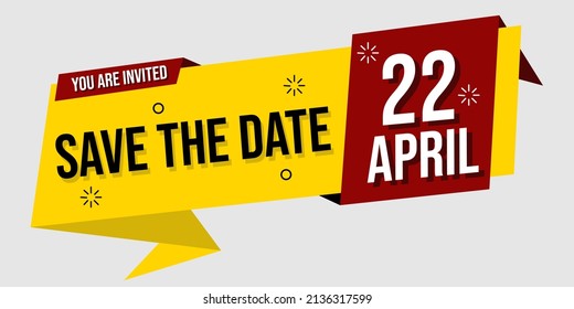 invitation banner with save the date text. memphis theme and red background