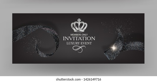 Invitation banners with black sparkling ribbons. Vector illustration