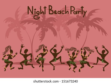 Invitation to a beach party with dancing african aborigines