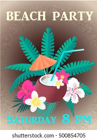 Invitation to the beach party Saturday 8 PM Vector illustration